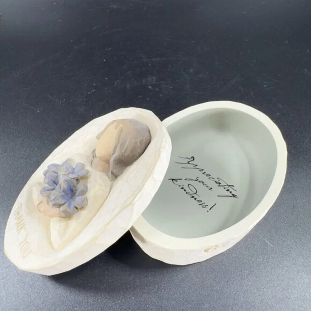 2005 Willow Tree Thank You Resin‎ Trinket Dish W Lid Container Jewelry Holder